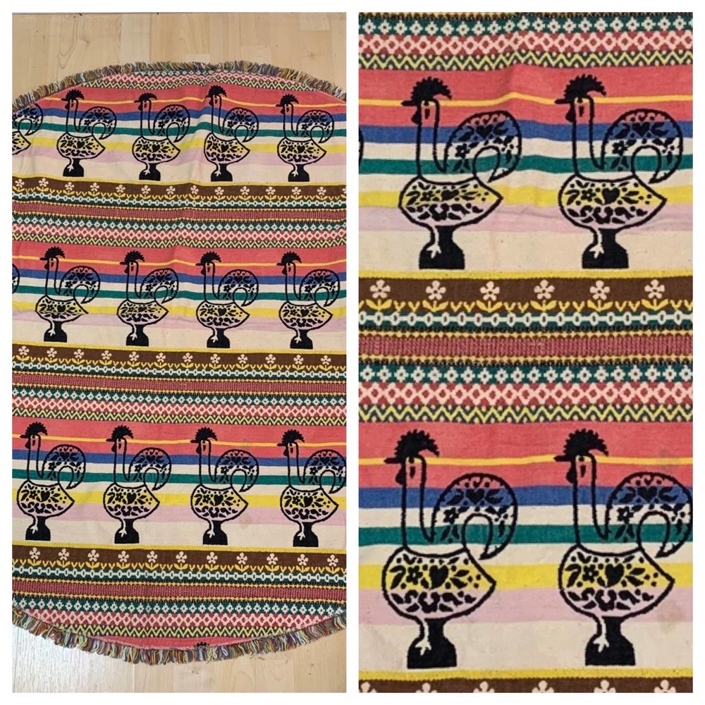 Bohemian Folk Art Woven Tapestry Rug Floor Cloth Table Cloth Reversible Fringe